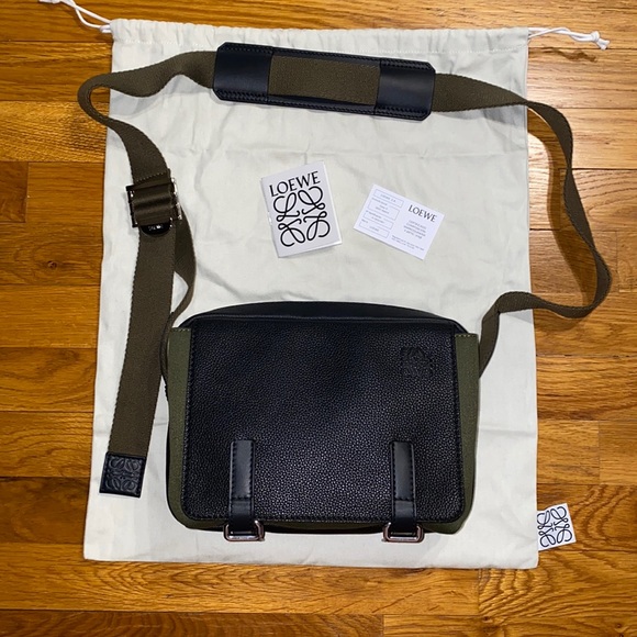 Loewe Other - Loewe - XS Military Messenger - Black, Forest Green - Calf Skin, Polyester